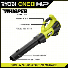 18V ONE+ HP BRUSHLESS 510 CFM WHISPER SERIES BLOWER KIT