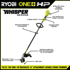 18V ONE+ HP Brushless 15" Attachment Capable String Trimmer