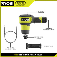 USB Lithium 3' Drain Auger Kit
