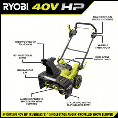 40V HP Brushless 21â Single-Stage Auger-Propelled Snow Blower Kit