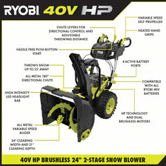 40V HP Brushless Whisper Series 24â Two-Stage Snow Blower Kit