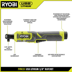 USB Lithium 3/8â Light Duty Ratchet Kit