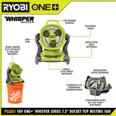 18V ONE+ WHISPER SERIES 7.5" BUCKET TOP MISTING FAN KIT